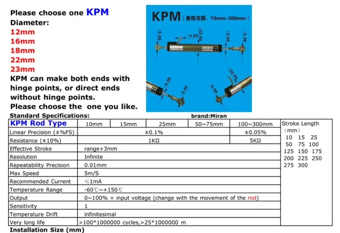 Miran Kpm22-200mm Linear Resistance Potentiometer Position Sensor
