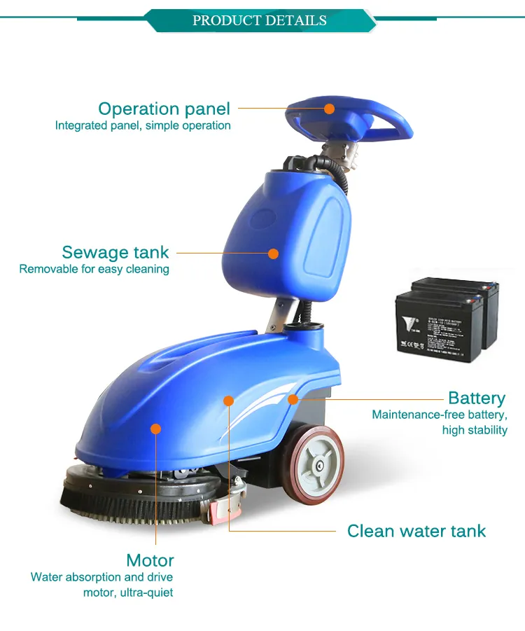 Hot Sale Small-Scale Wireless Battery-Powered Industrial Floor Cleaning Machine Hotels Restaurants and Home Use Floor Scrubber